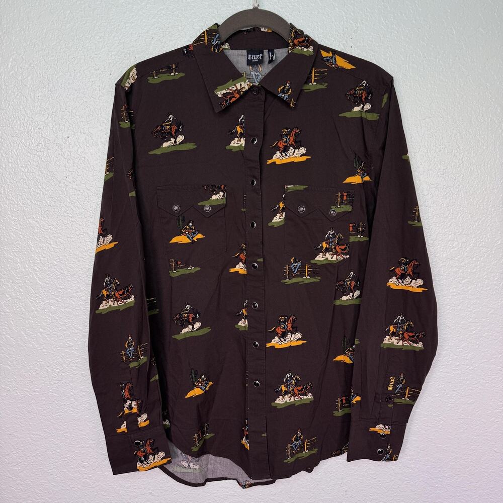 Cruel Denim Shirt Womens Medium Cowboy Western Horse Snap Button Rodeo Cowgirl M